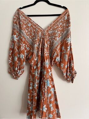 Baltic Born Rust Orange Mini Dress with Light Blue Floral Print